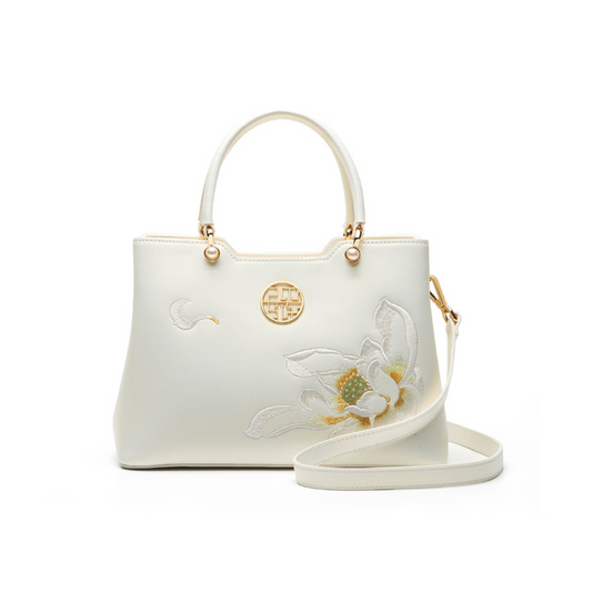 Lotus Poetry Top Handle Tote Bag