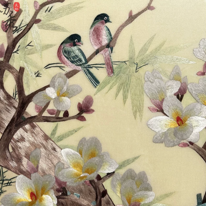 Su Embroidery Framed Wall Painting Art | Two Birds Among Magnolia Blossom