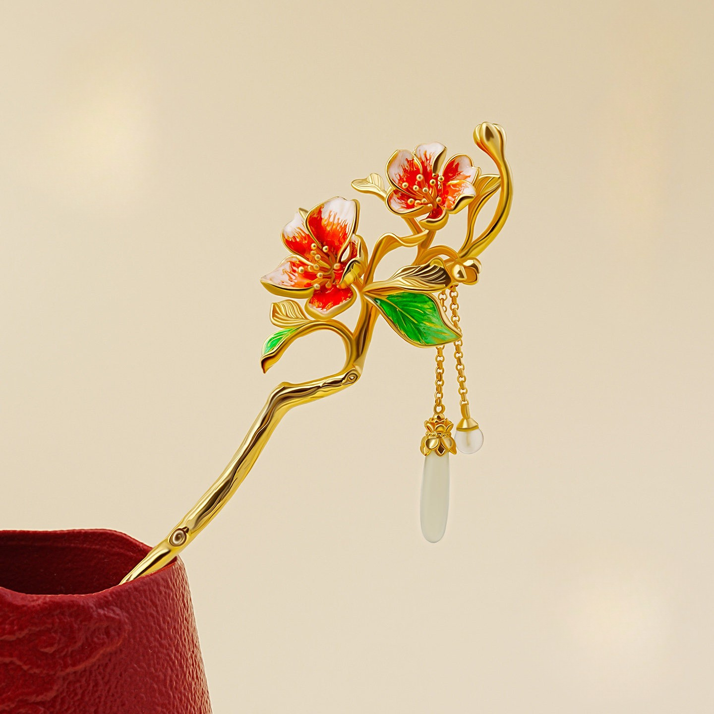 Crabapple Swaying in Dew Jade Hairpin