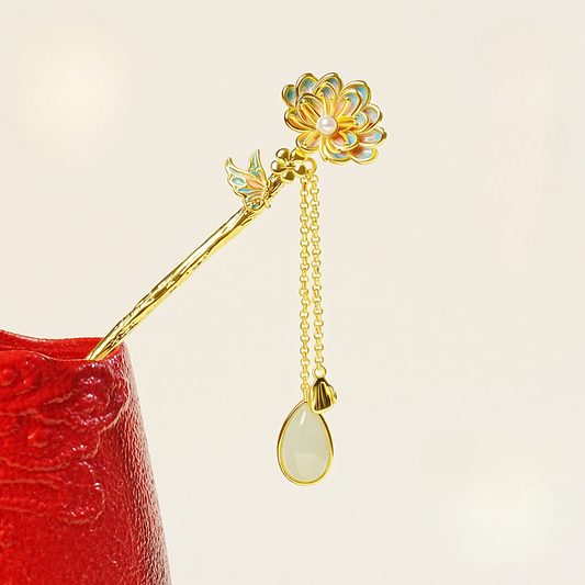 Lotus Fragrance Jade Tassel Hairpin