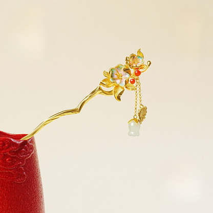 Flowers Beckon Butterflies Jade Hairpin
