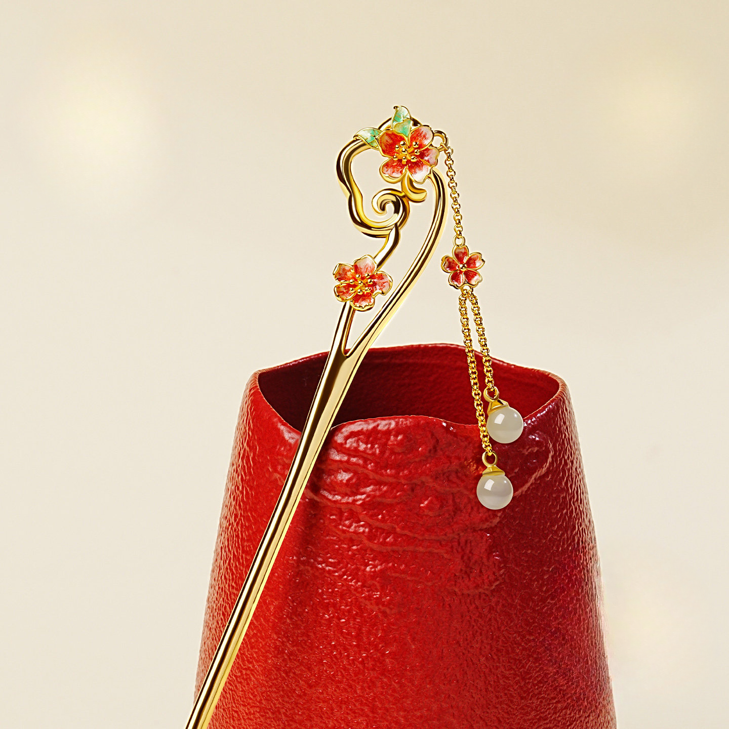 Radiant Peach Blossom Jade Hairpin