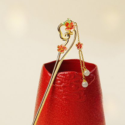 Radiant Peach Blossom Jade Hairpin