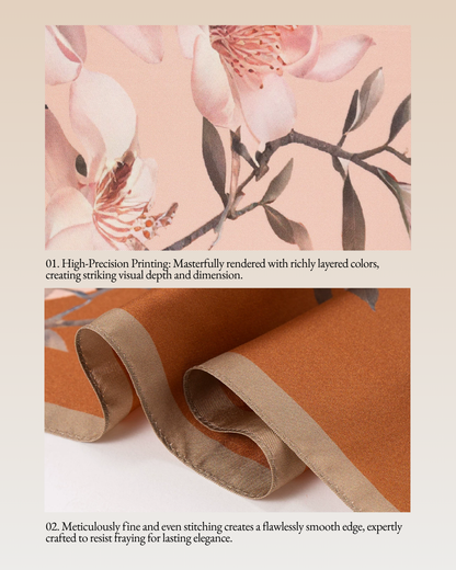 Whispering Petals Double-Sided Printed Mulberry Silk Twill Square Scarf