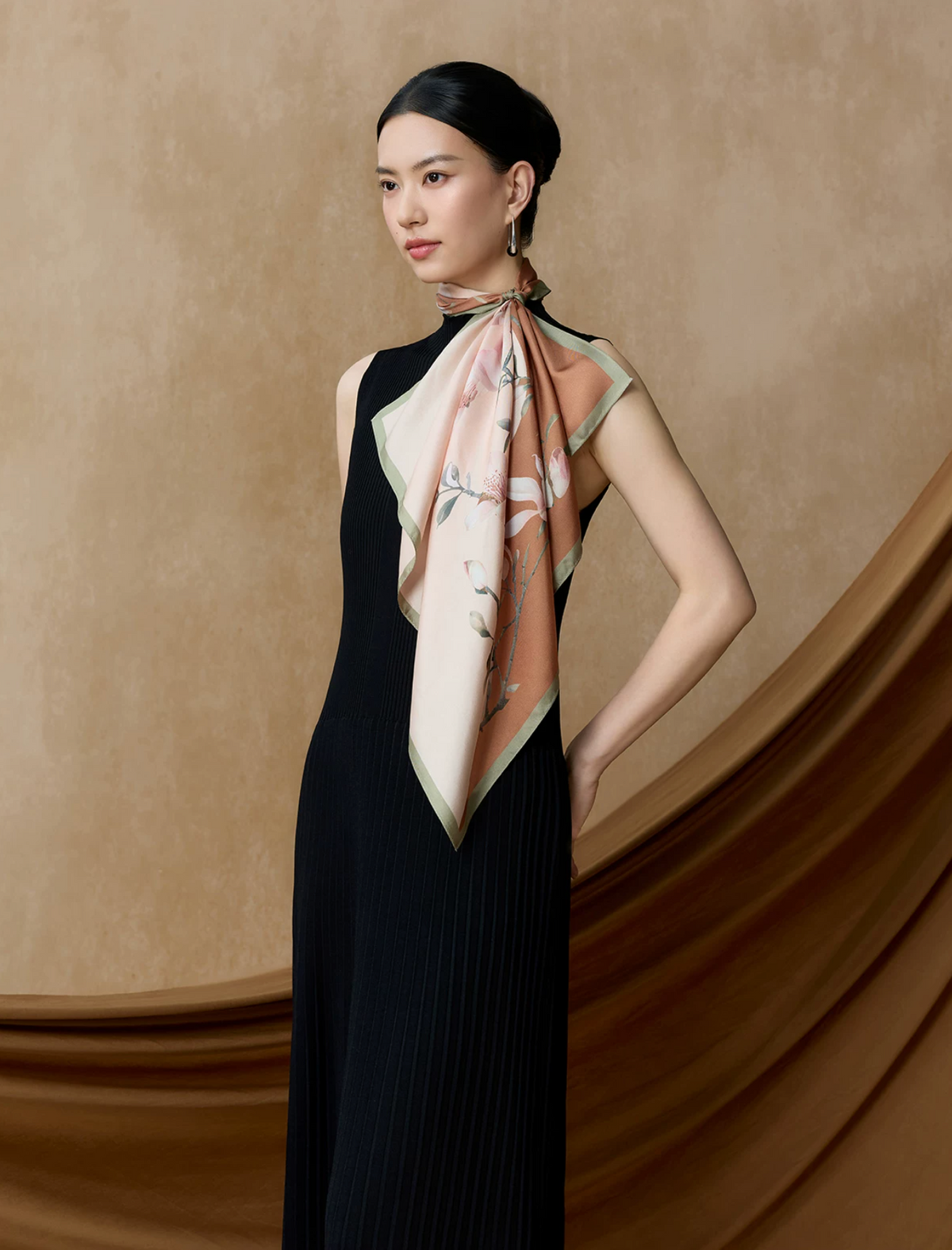 Whispering Petals Double-Sided Printed Mulberry Silk Twill Square Scarf