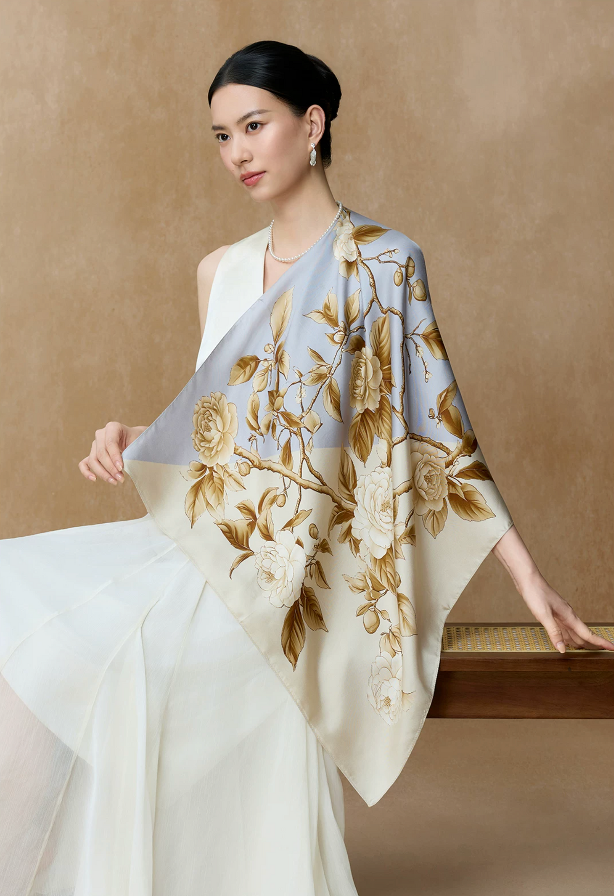Whispering Petals Double-Sided Printed Mulberry Silk Twill Square Scarf