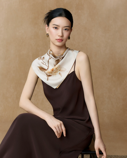 Whispering Petals Double-Sided Printed Mulberry Silk Twill Square Scarf