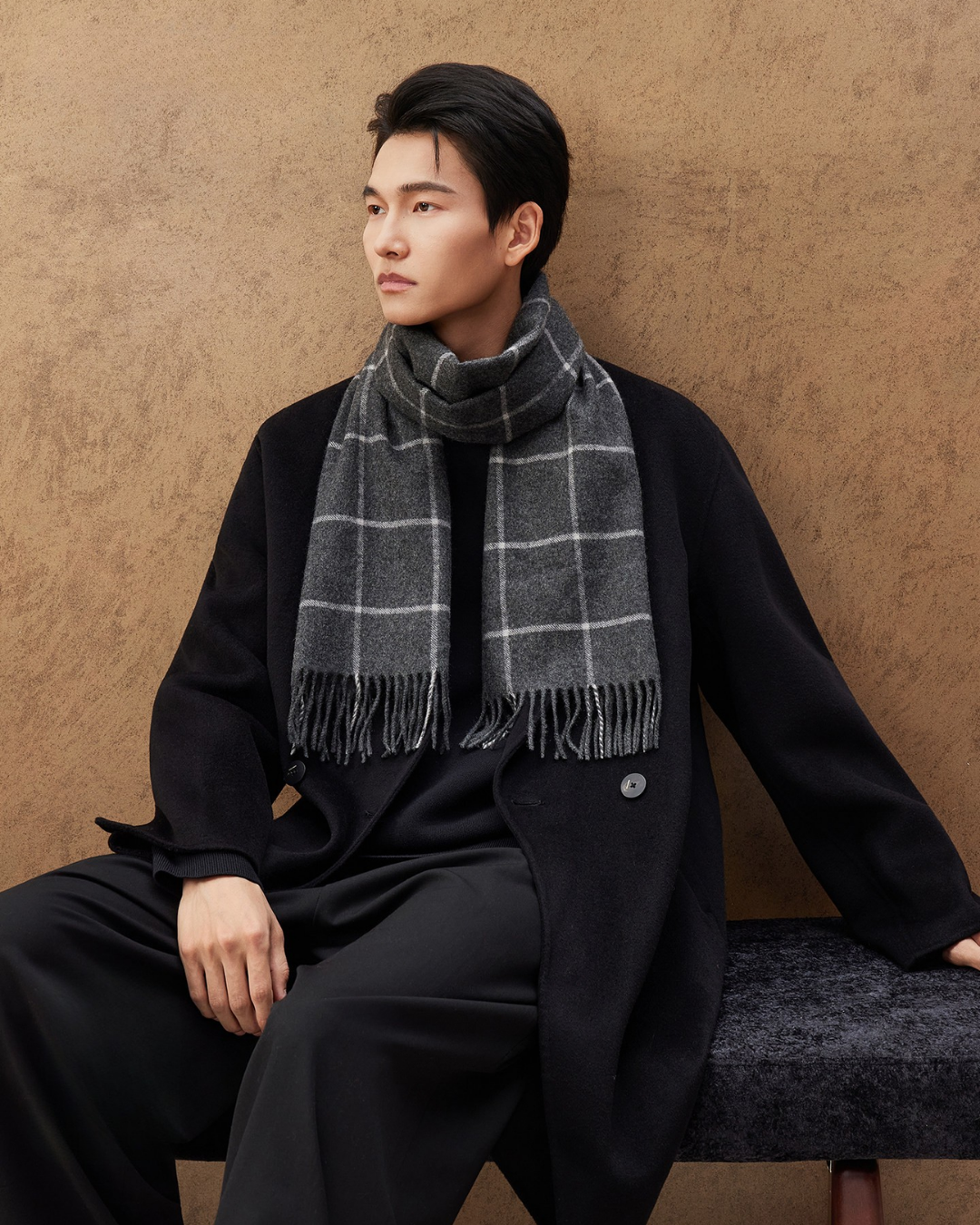 Winter Sun Men's Windowpane Cashmere Scarf