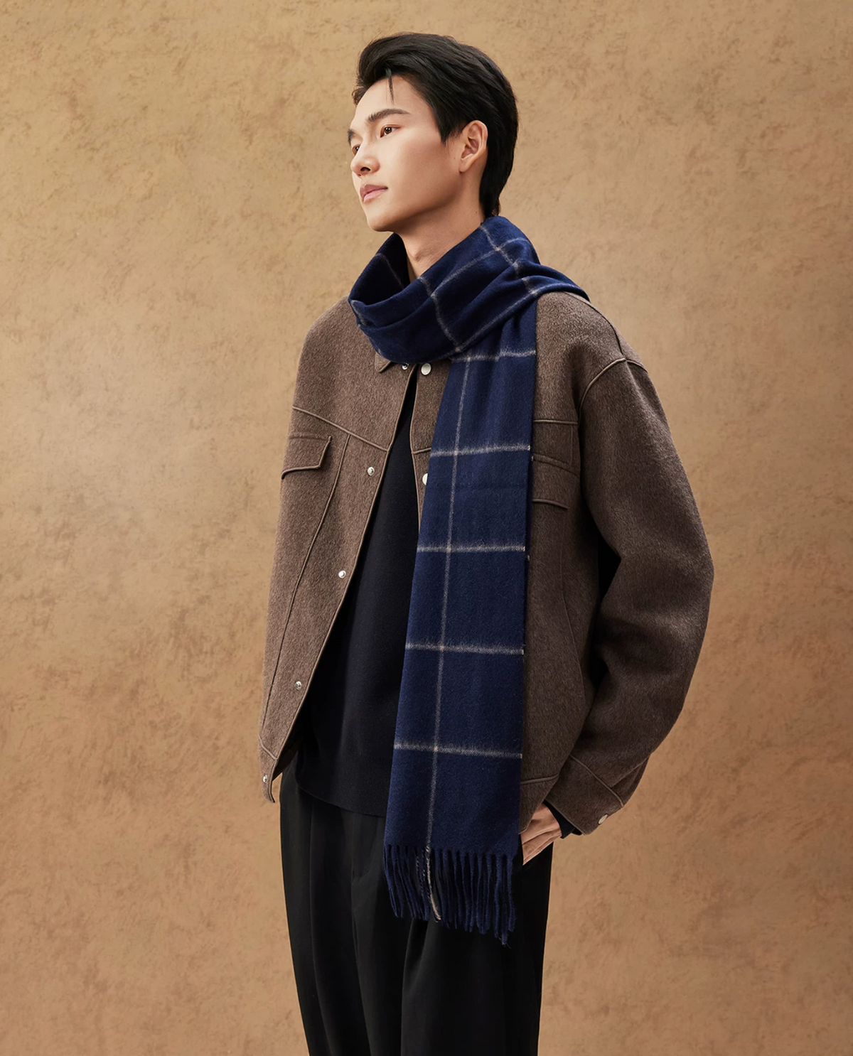 Winter Sun Men's Windowpane Cashmere Scarf