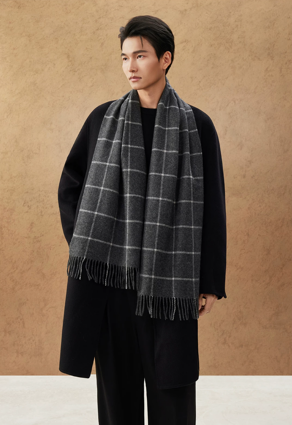 Winter Sun Men's Windowpane Cashmere Scarf
