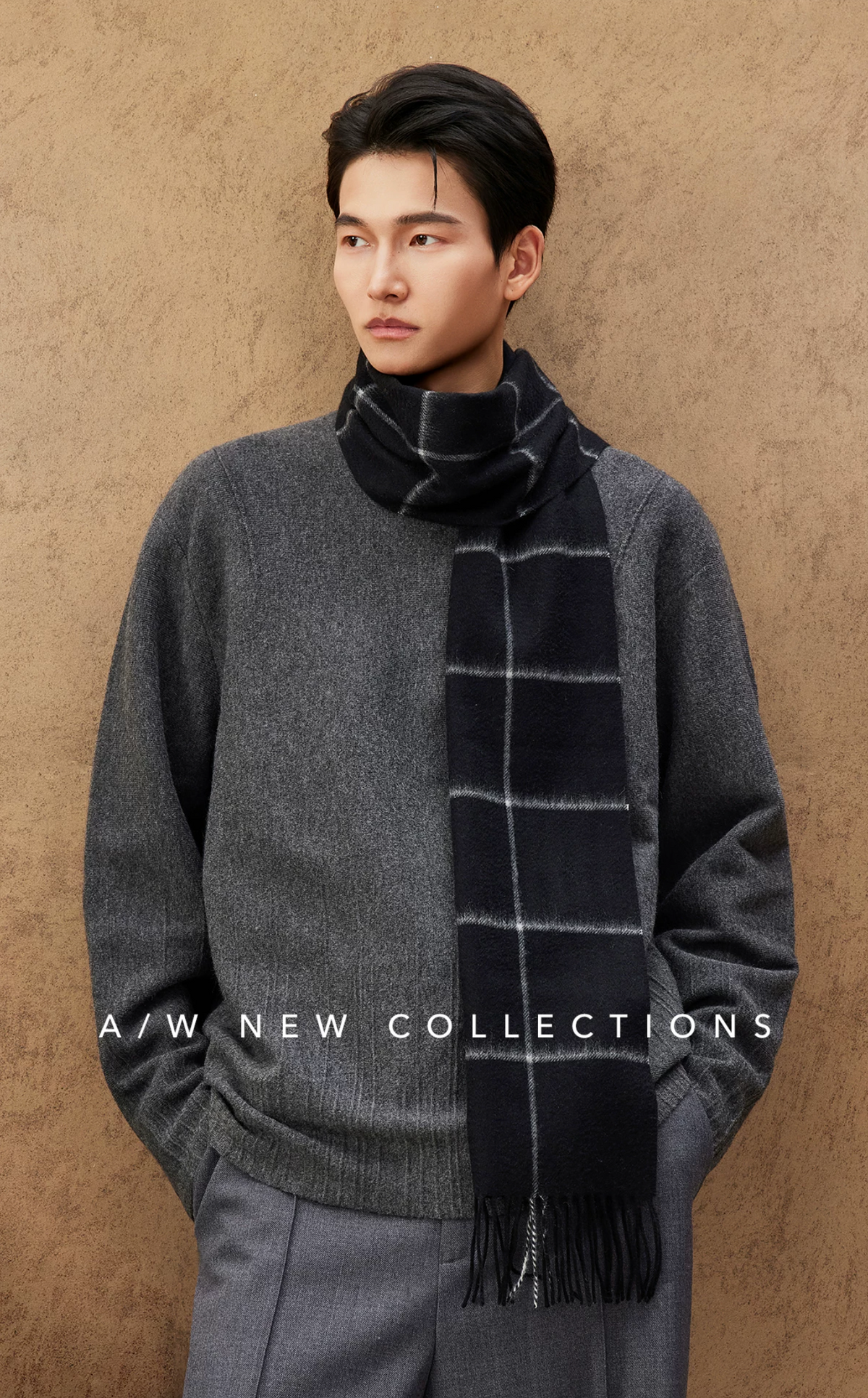 Winter Sun Men's Windowpane Cashmere Scarf