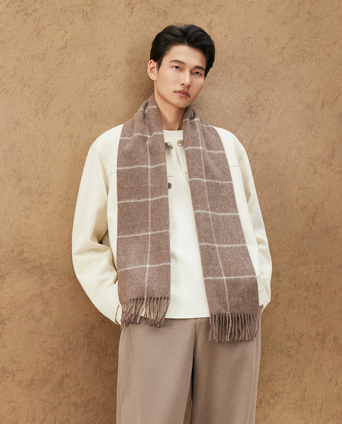 Winter Sun Men's Windowpane Cashmere Scarf