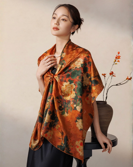 Peony Ember Cloud Silk Mulberry Scarf