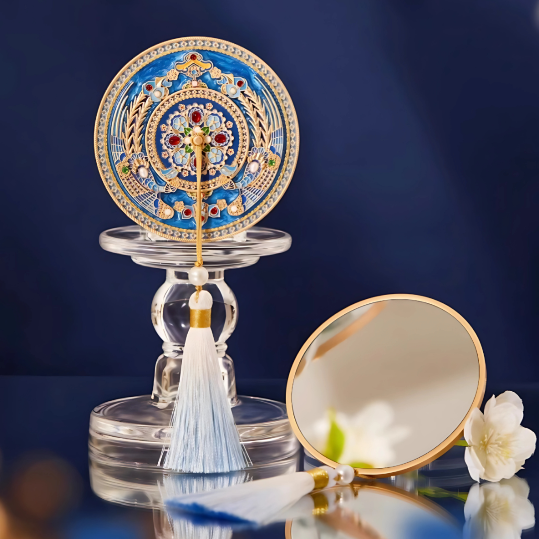 Royal Blue Cloisonné Hand Mirror Gift Set
