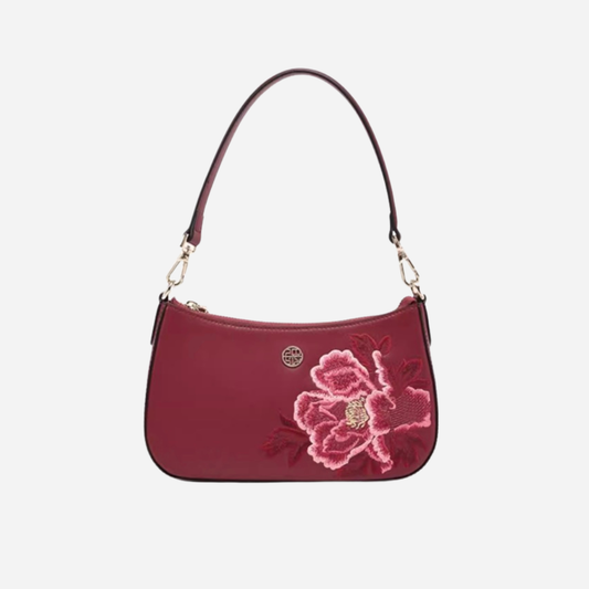 Tang Red 24 Embroidered Peony Shoulder Bag